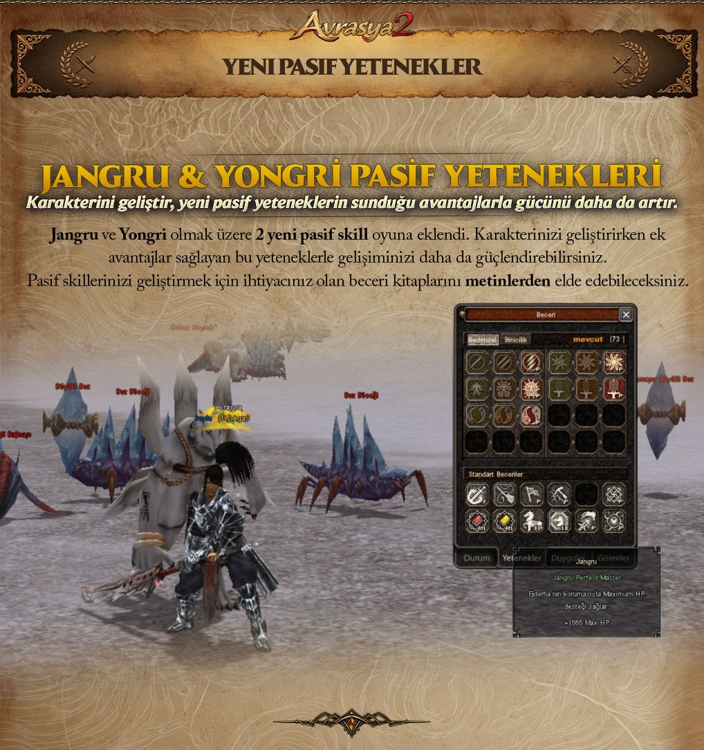 AvrasyaMt2 tanıtım paneli: Jangru ve Yongri pasif yetenekleri